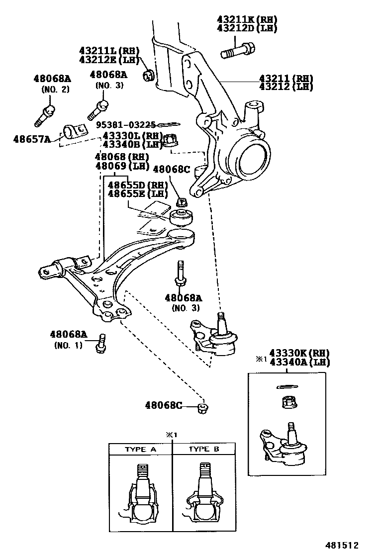 Toyota CAMRY 前桥控制臂和转向节 EPC diagram — 481512E