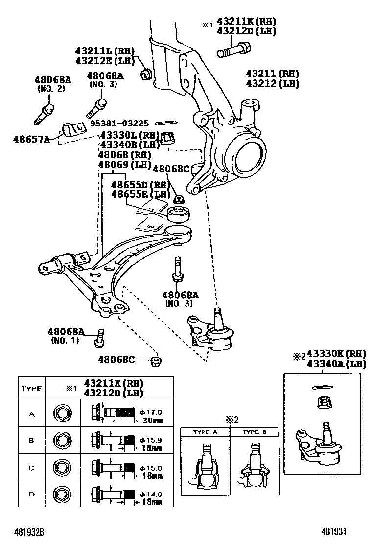 Toyota CAMRY 前桥控制臂和转向节 EPC diagram — 481931D