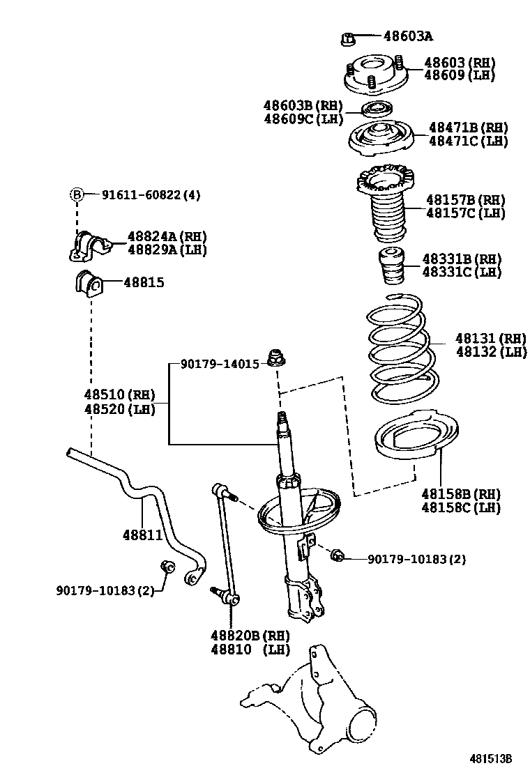 Toyota CAMRY Front Spring & Shock Absorber EPC diagram — 481513B