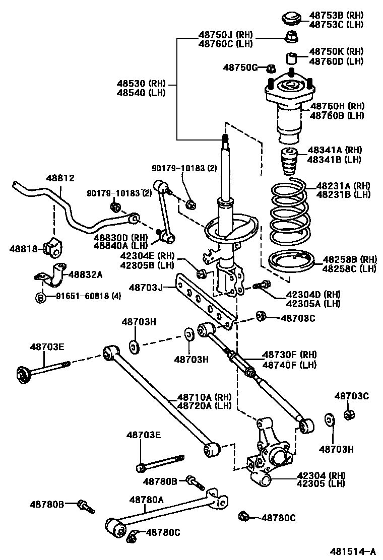 Toyota CAMRY Rear Spring & Shock Absorber EPC diagram — 481514A