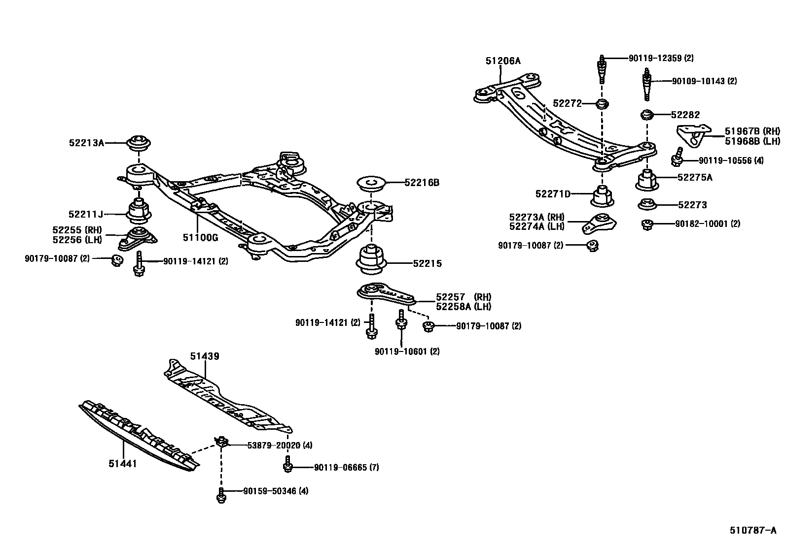 Toyota CAMRY 悬架横梁和发动机底罩 EPC diagram — 510787A