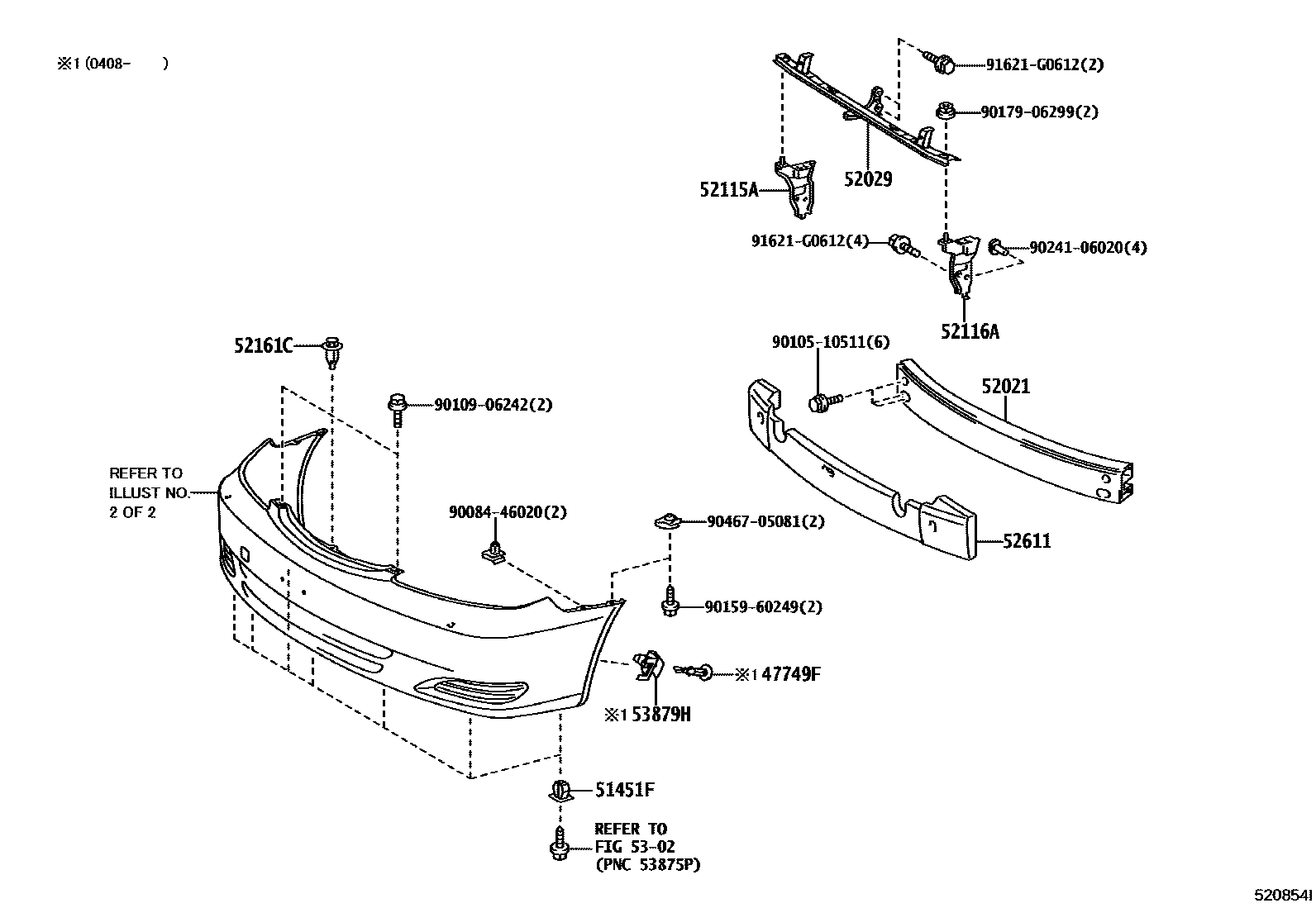 Toyota CAMRY 前保险杠及附件 EPC diagram — 520854I