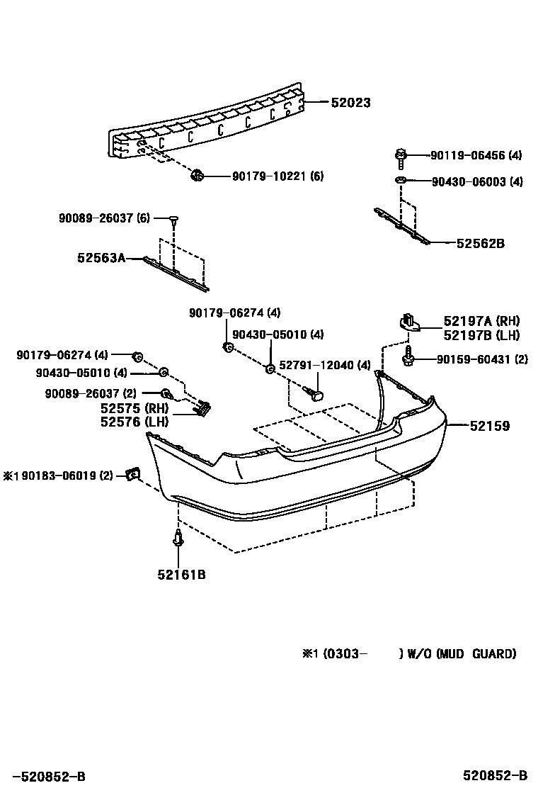 Toyota CAMRY 后保险杠及附件 EPC diagram — 520852B
