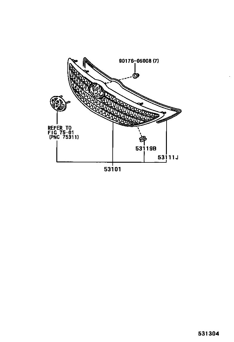 Toyota CAMRY radiator grille EPC diagram — 531304