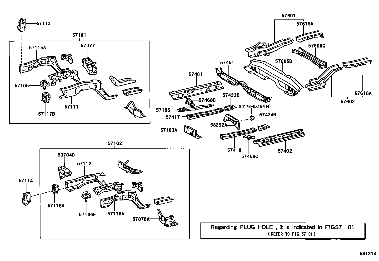 Toyota CAMRY Floor stringers EPC diagram — 531314