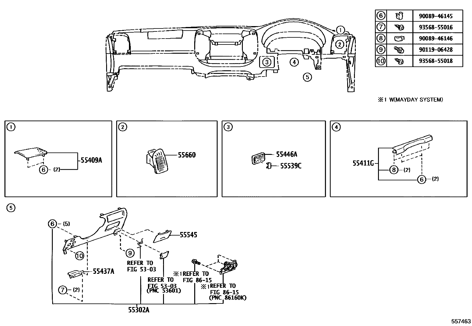 Toyota CAMRY 仪表板和手套箱 EPC diagram — 557463