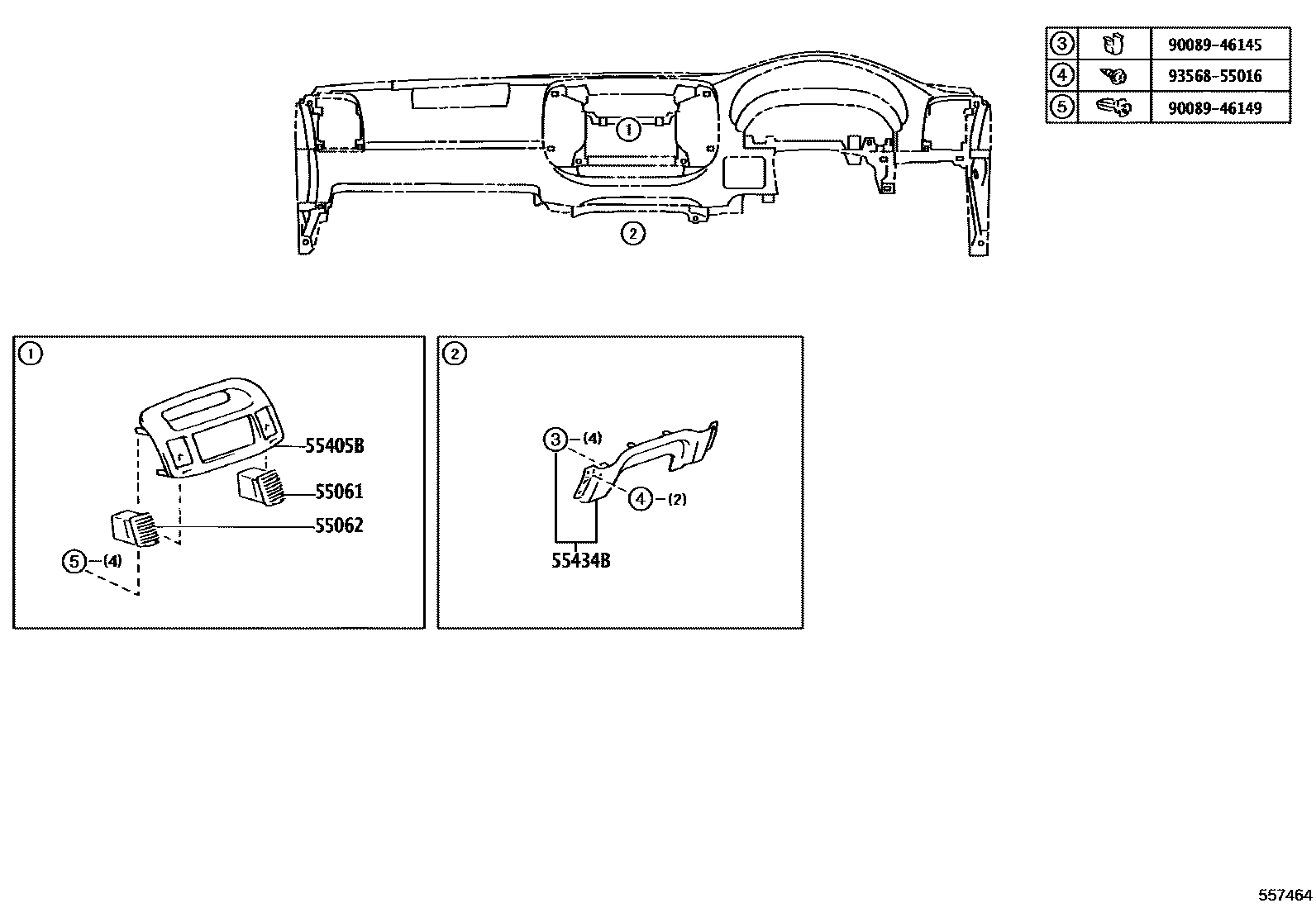 Toyota CAMRY 仪表板和手套箱 EPC diagram — 557464