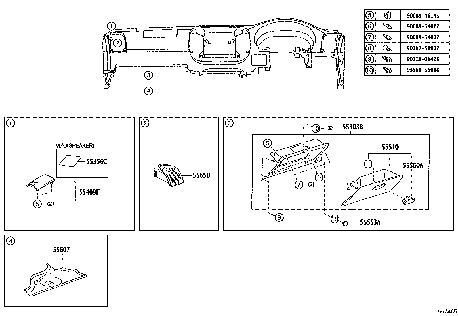 Toyota CAMRY 仪表板和手套箱 EPC diagram — 557465