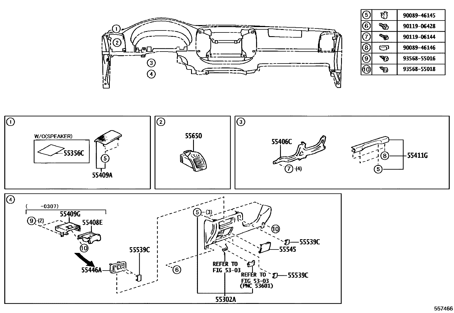 Toyota CAMRY 仪表板和手套箱 EPC diagram — 557466