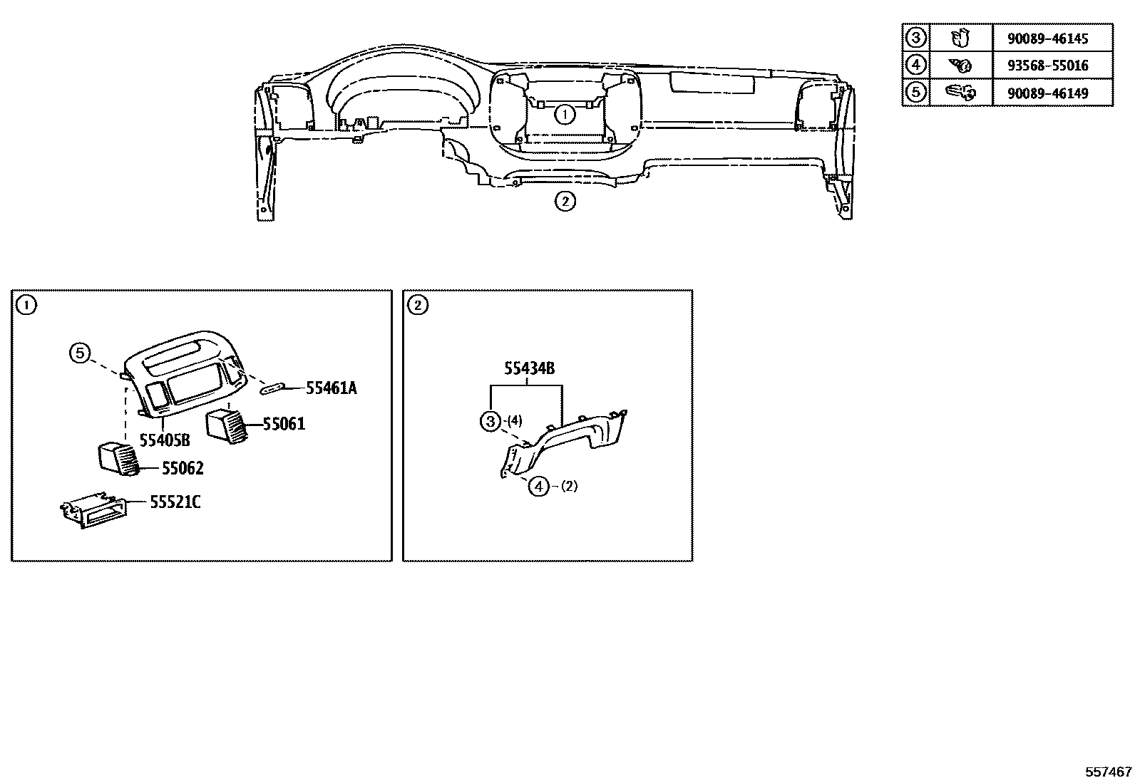 Toyota CAMRY 仪表板和手套箱 EPC diagram — 557467