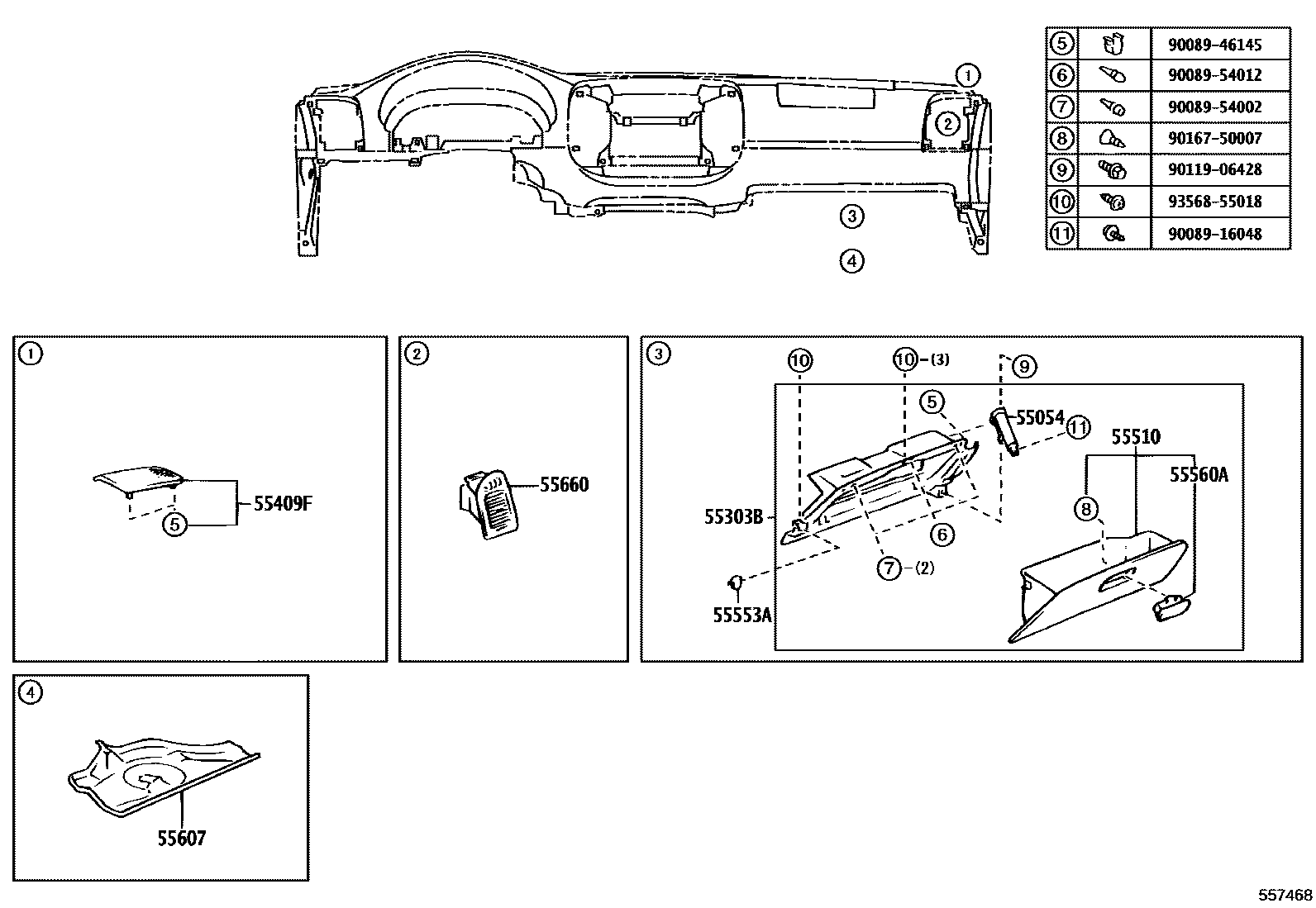 Toyota CAMRY 仪表板和手套箱 EPC diagram — 557468