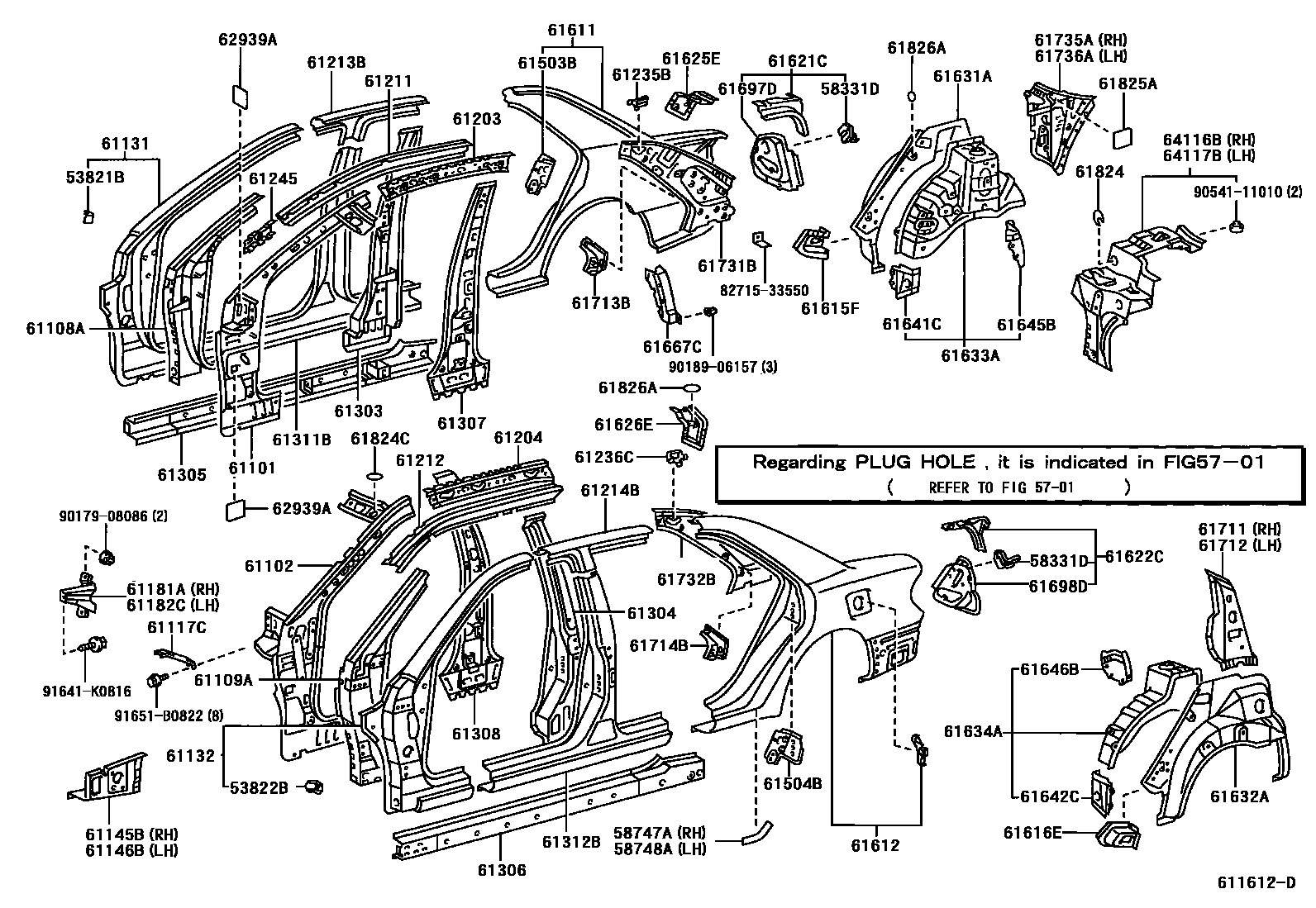 Toyota CAMRY 侧梁 EPC diagram — 611612D