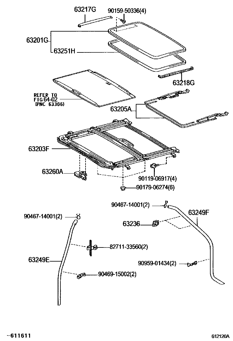 Toyota CAMRY 天窗板和背窗玻璃 EPC diagram — 612120A
