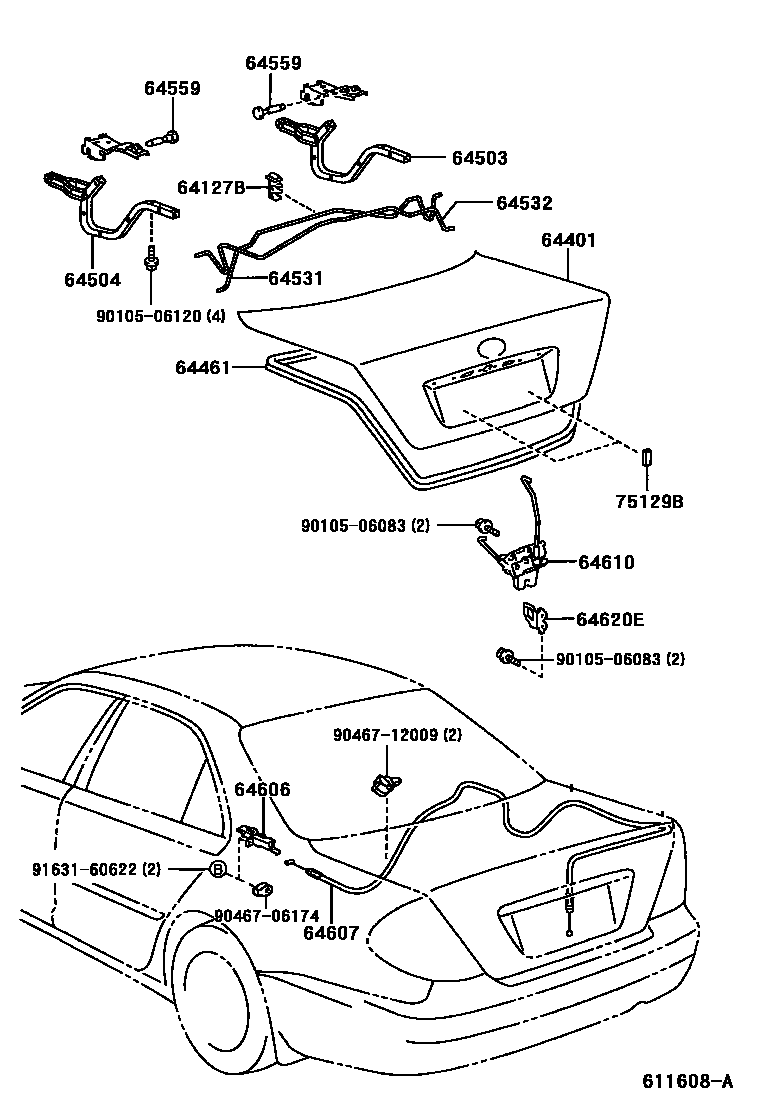 Toyota CAMRY 行李箱门和行李箱锁 EPC diagram — 611608A