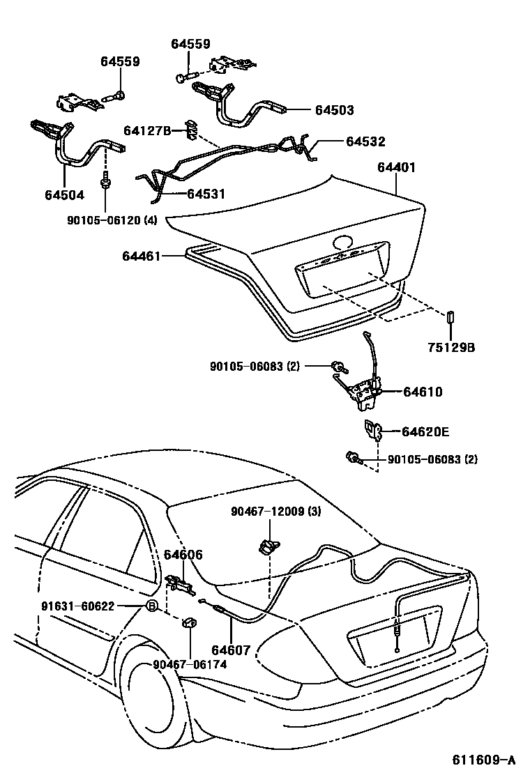 Toyota CAMRY 行李箱门和行李箱锁 EPC diagram — 611609A