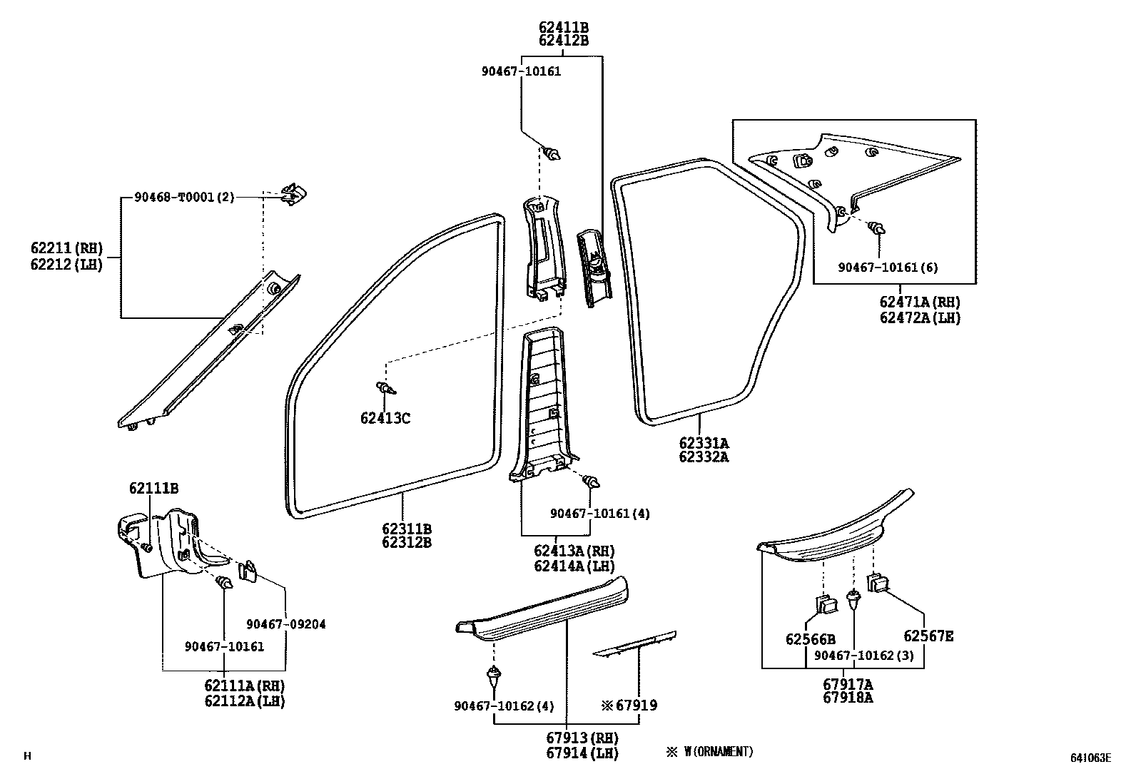 Toyota CAMRY 内饰板和车门防水胶条 EPC diagram — 641063E