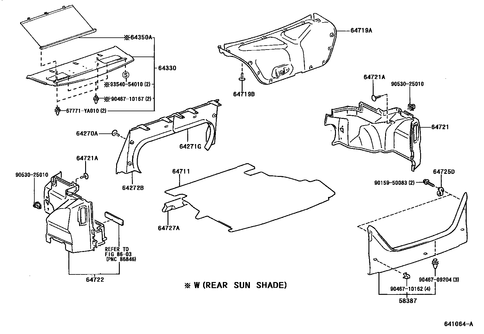Toyota CAMRY 杂物箱板和行李箱垫 EPC diagram — 641064A