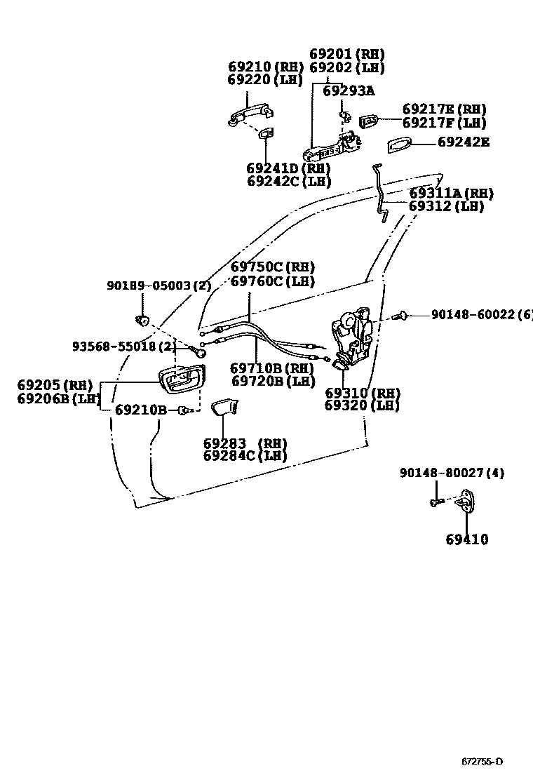 Toyota CAMRY 前门锁和车门把手 EPC diagram — 672755D