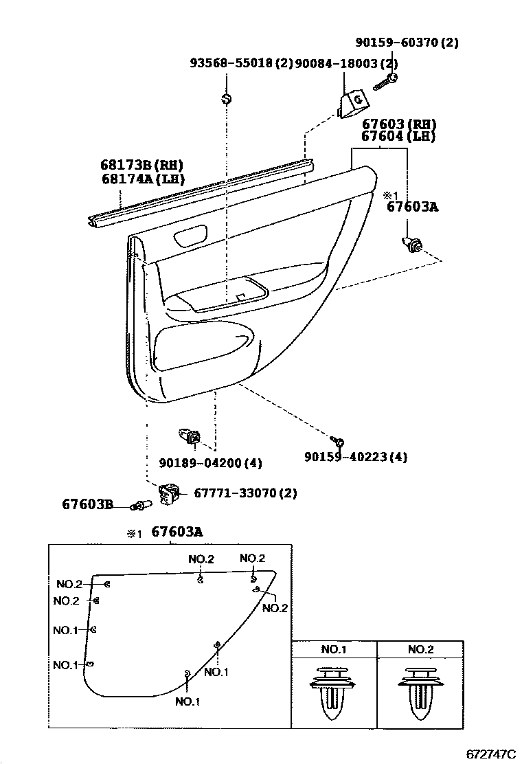 Toyota CAMRY 后门板和后门玻璃 EPC diagram — 672747C