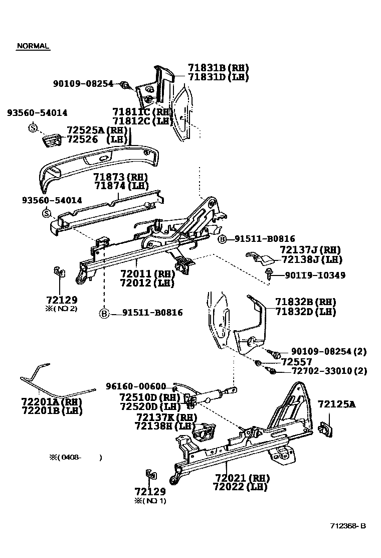 Toyota CAMRY 前排座椅和座椅滑轨 EPC diagram — 712368B