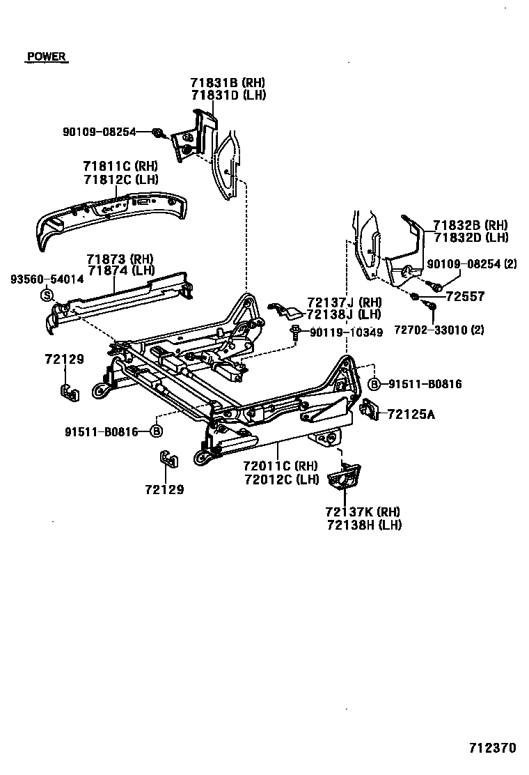 Toyota CAMRY 前排座椅和座椅滑轨 EPC diagram — 712370