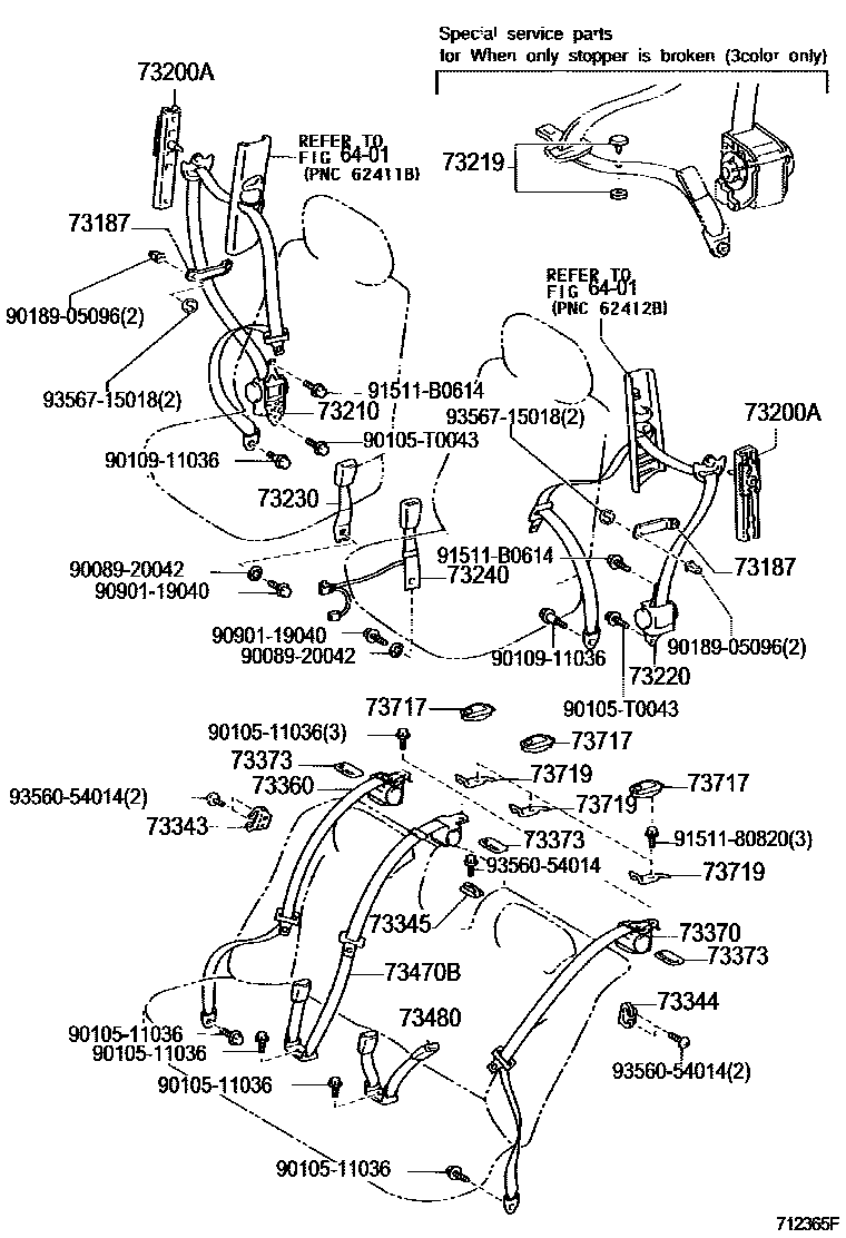 Toyota CAMRY 安全带和儿童保护座椅 EPC diagram — 712365F
