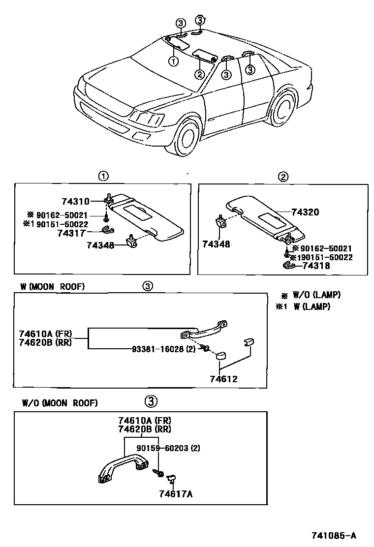 Toyota CAMRY 扶手和遮阳板 EPC diagram — 741085A