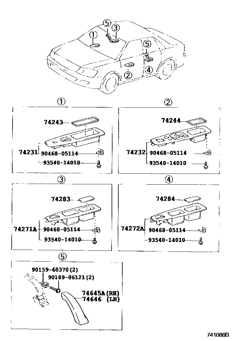 Toyota CAMRY 扶手和遮阳板 EPC diagram — 741086B
