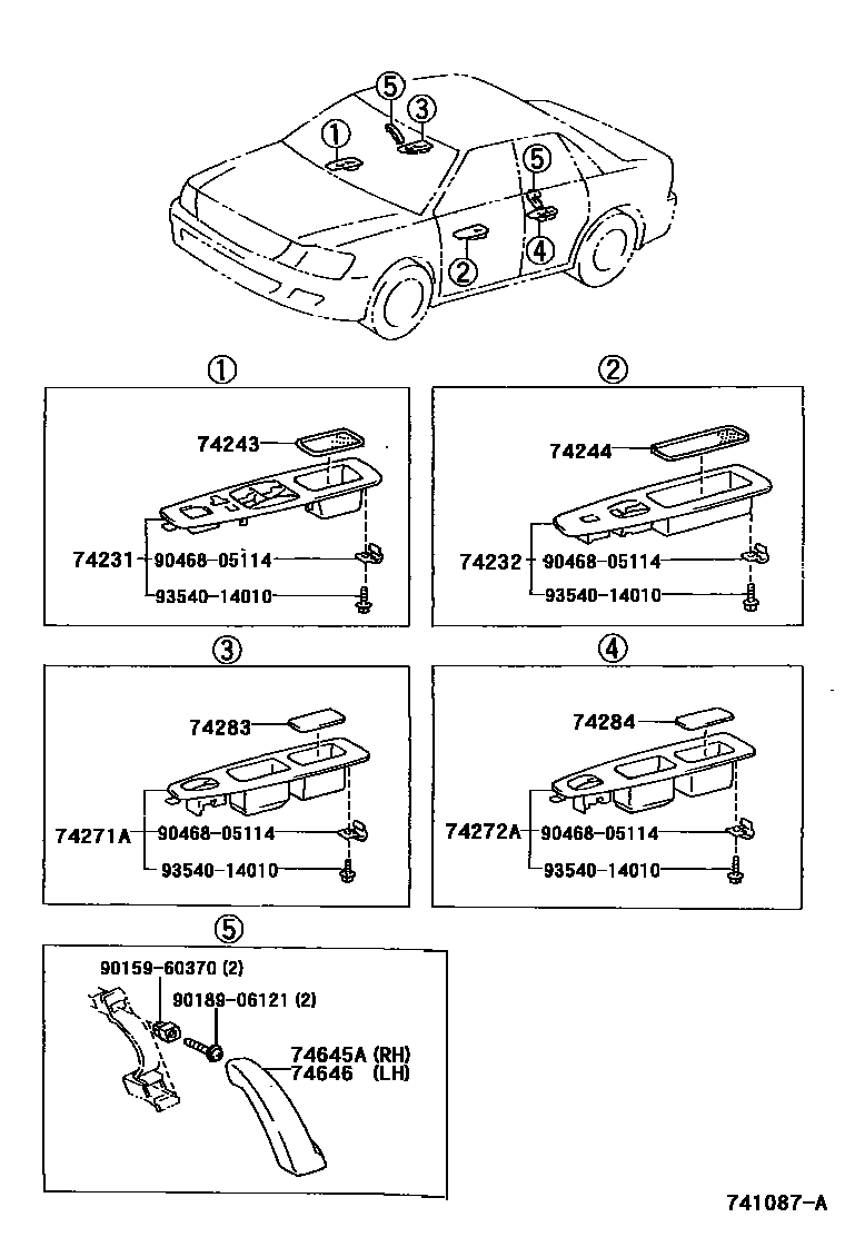 Toyota CAMRY 扶手和遮阳板 EPC diagram — 741087A