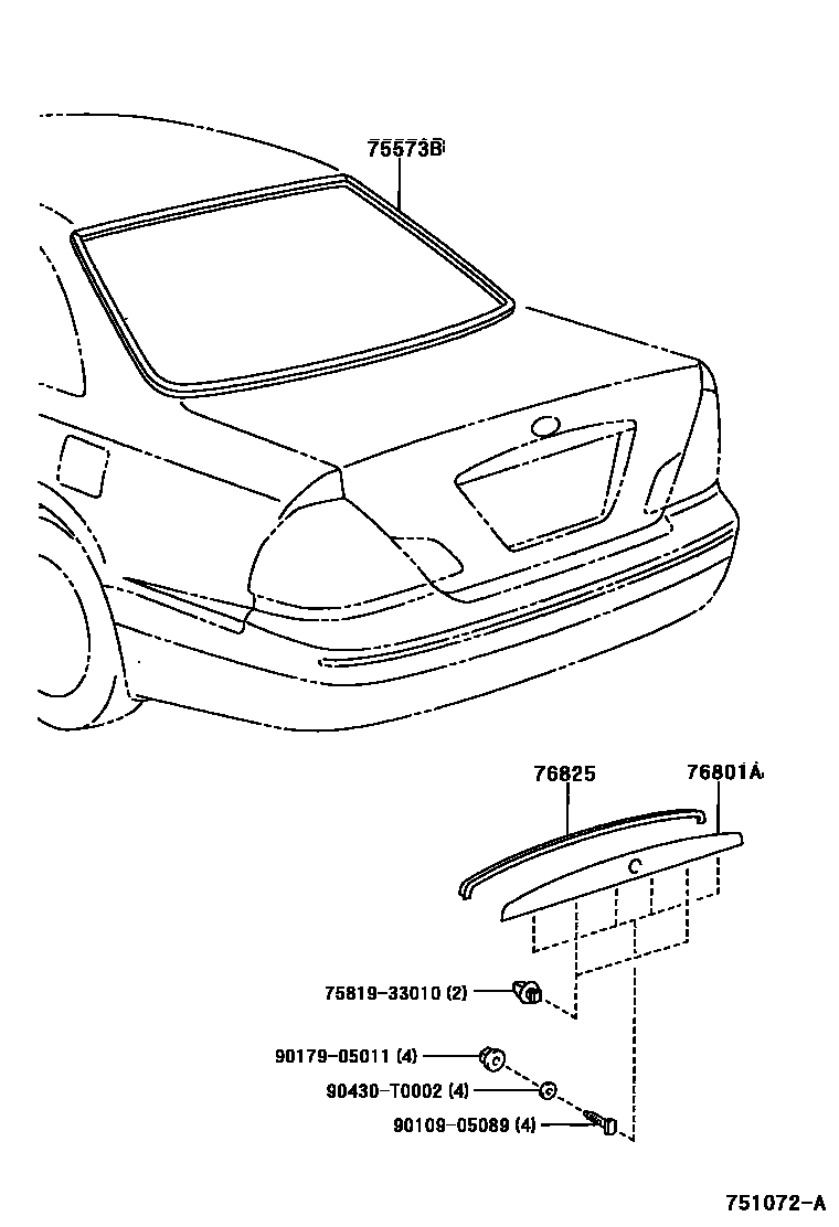 Toyota CAMRY 后防护条 EPC diagram — 751072A