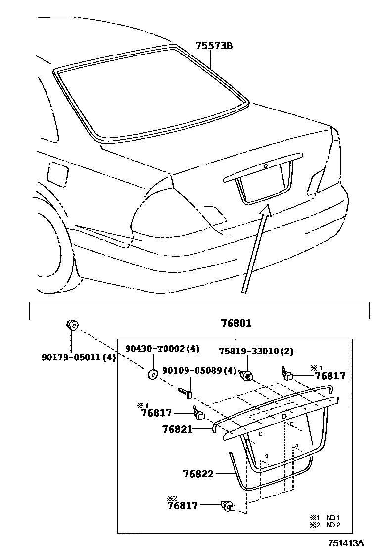 Toyota CAMRY 后防护条 EPC diagram — 751413A