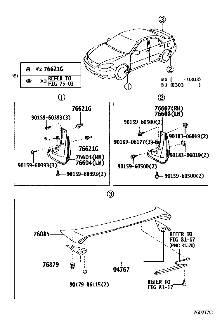 Toyota CAMRY 挡泥板和扰流板 EPC diagram — 760277C