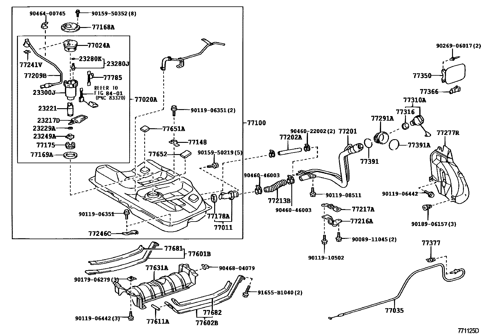 Toyota CAMRY 燃油箱和燃油管 EPC diagram — 771125D