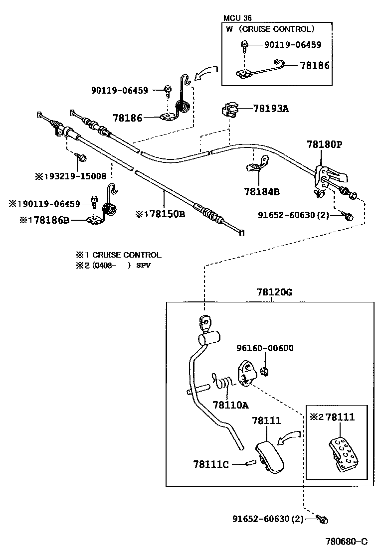 Toyota CAMRY accelerator pedal connecting rod EPC diagram — 780680C