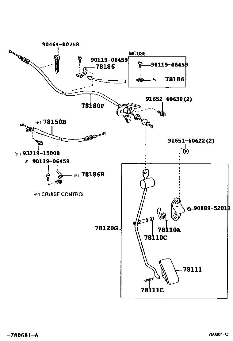 Toyota CAMRY accelerator pedal connecting rod EPC diagram — 780681C