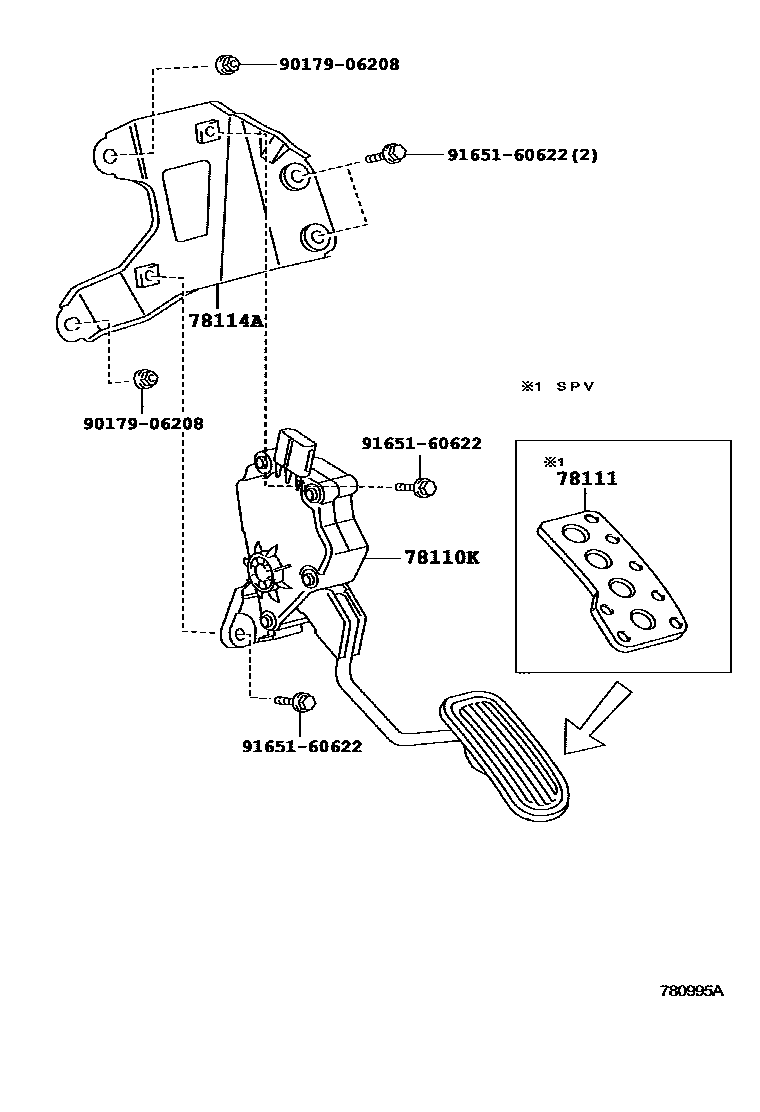 Toyota CAMRY accelerator pedal connecting rod EPC diagram — 780995A