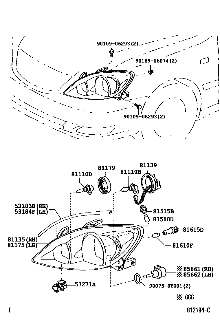 Toyota CAMRY Headlamp EPC diagram — 812194C