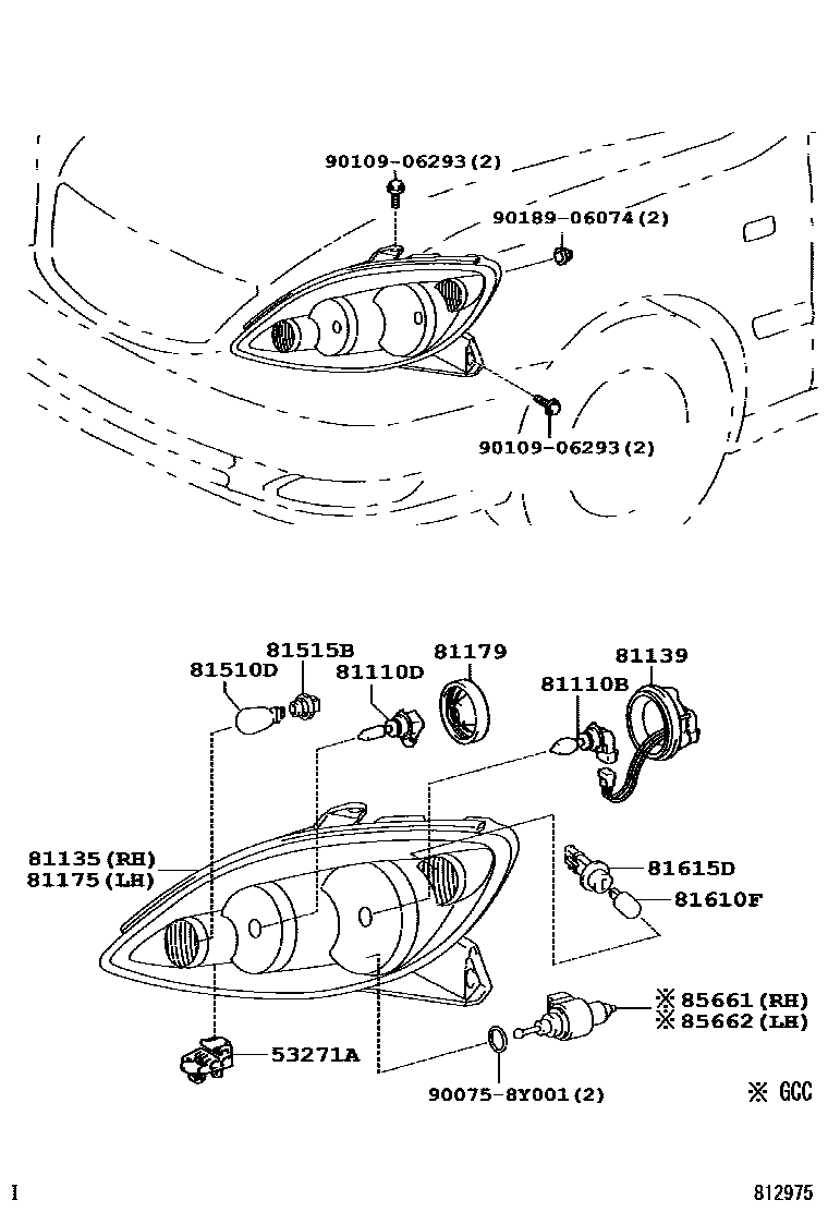 Toyota CAMRY Headlamp EPC diagram — 812975