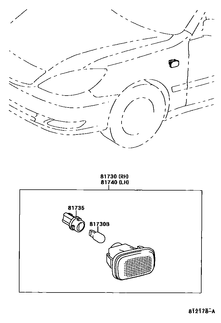 Toyota CAMRY Side Turn Signal & Outer Mirror Lamp EPC diagram — 812178A