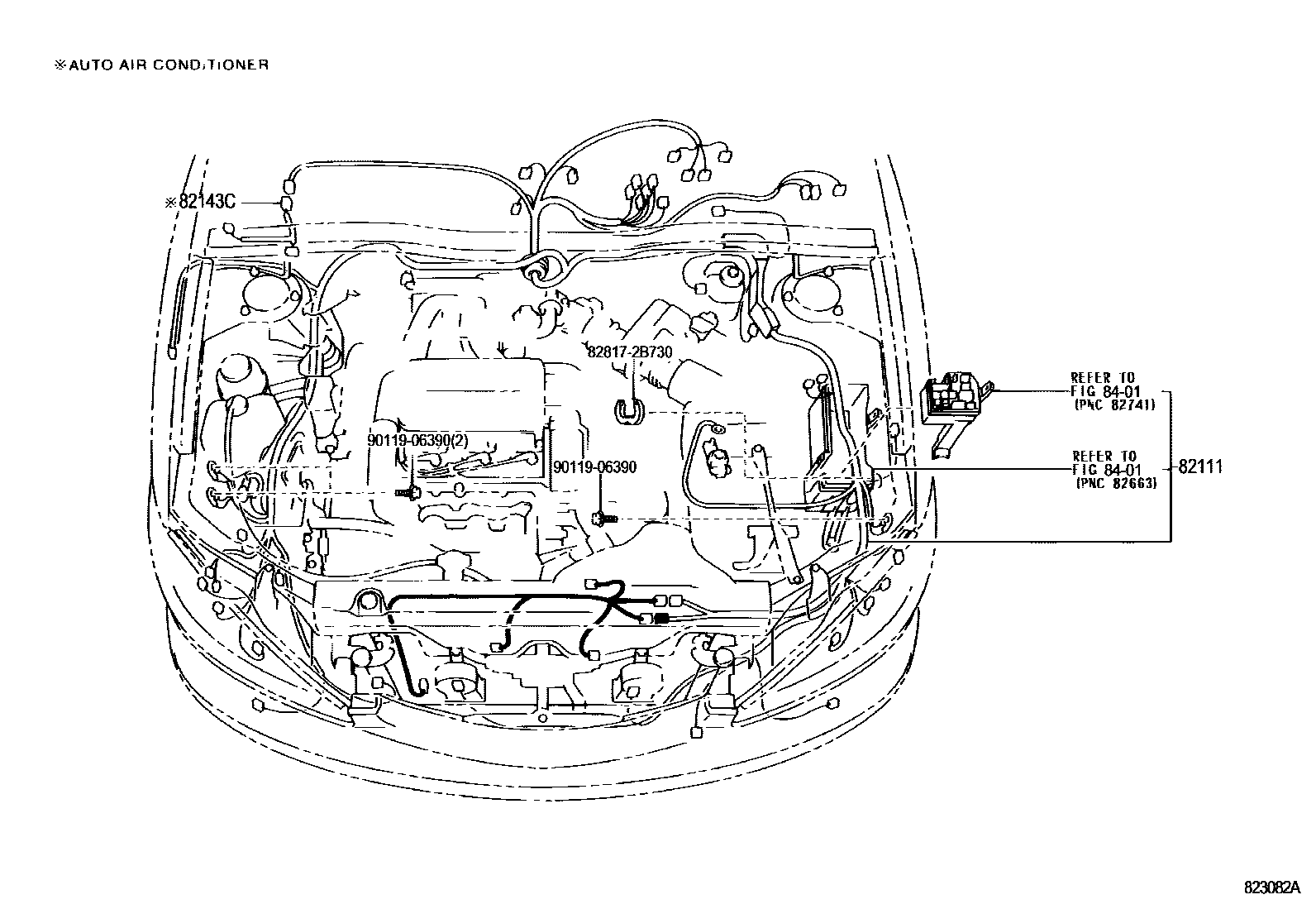 Toyota CAMRY 线束和卡夹 EPC diagram — 823082A