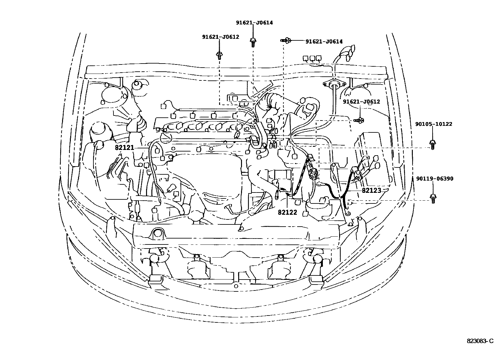 Toyota CAMRY 线束和卡夹 EPC diagram — 823083C