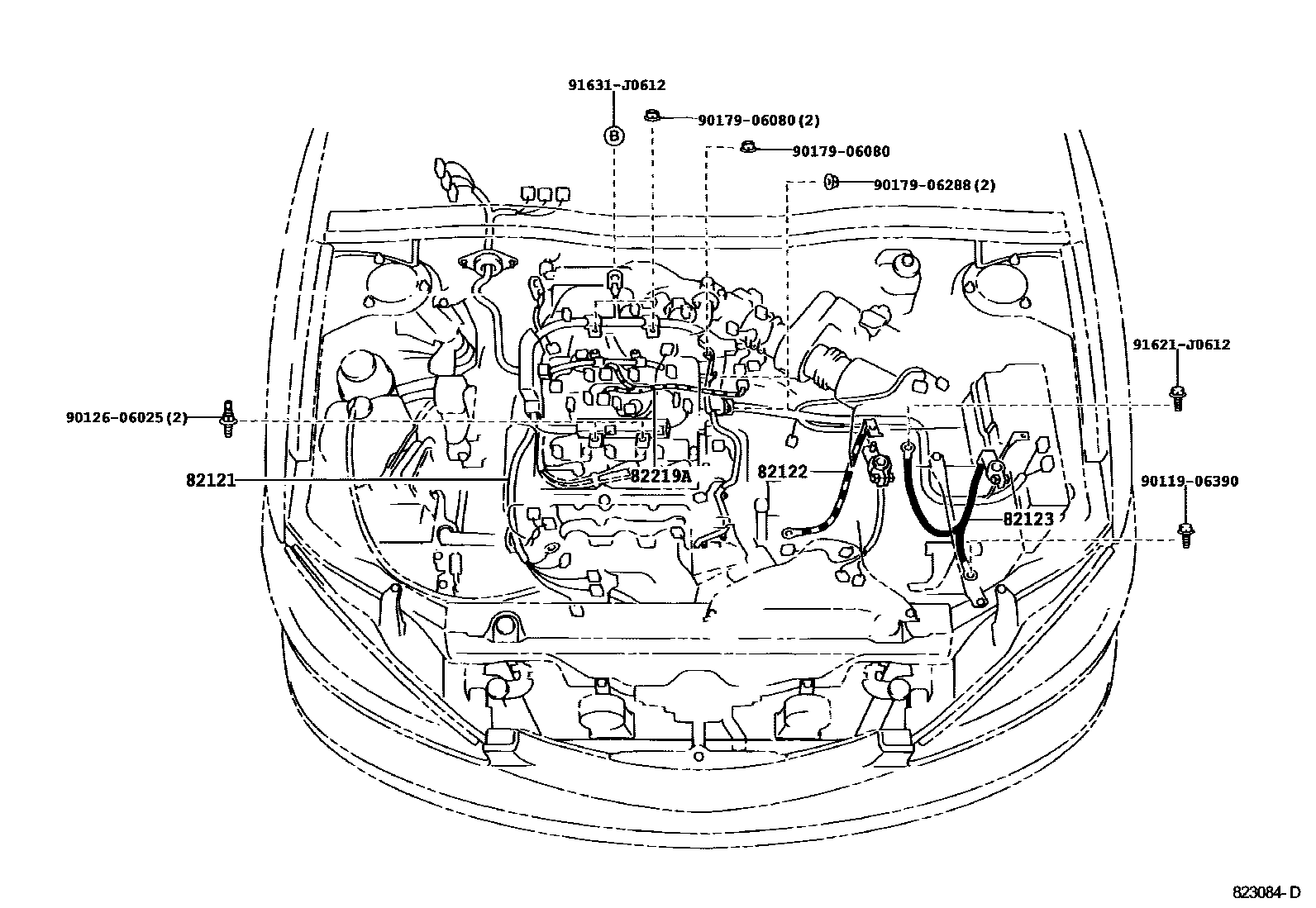 Toyota CAMRY 线束和卡夹 EPC diagram — 823084D