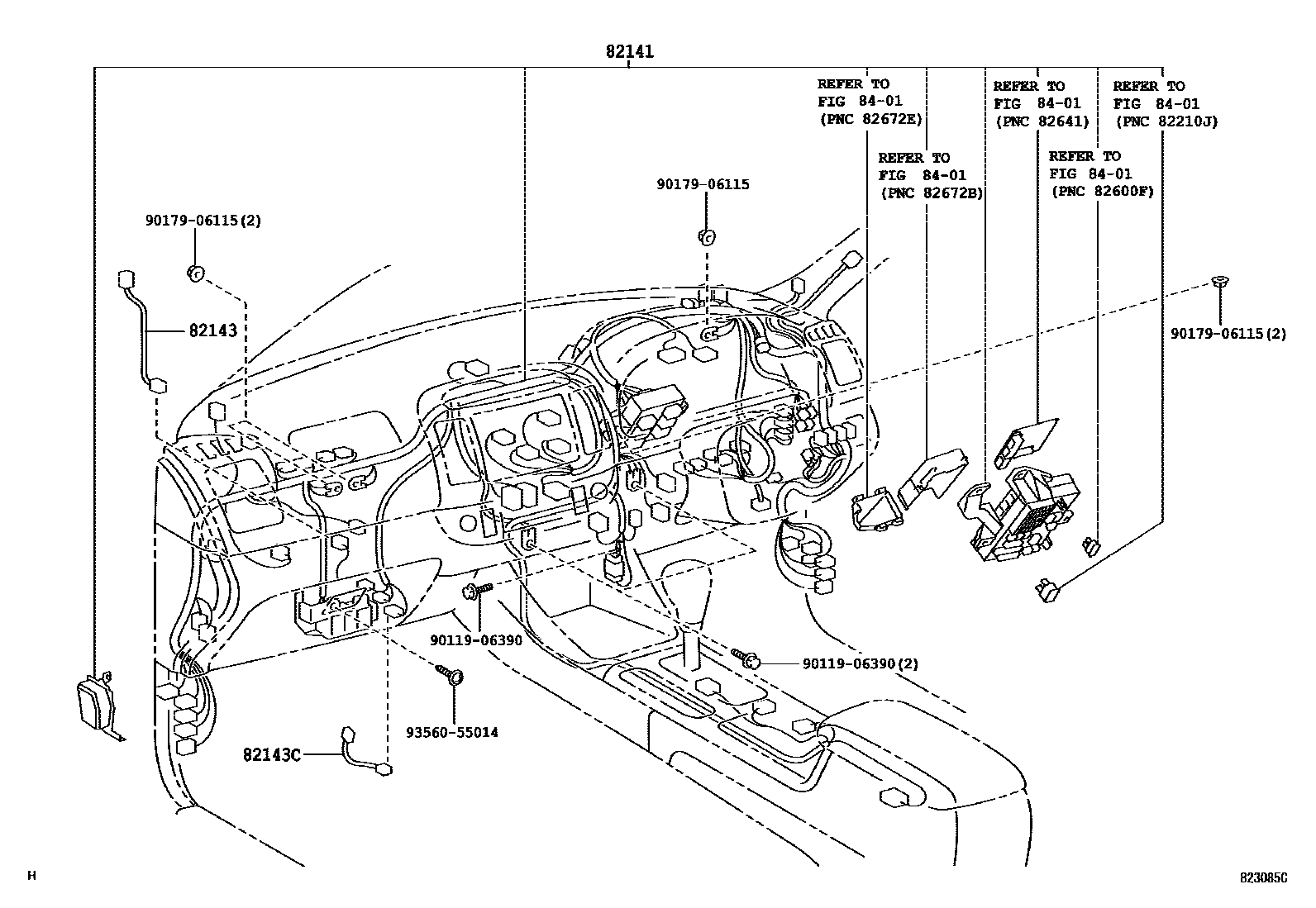 Toyota CAMRY 线束和卡夹 EPC diagram — 823085C