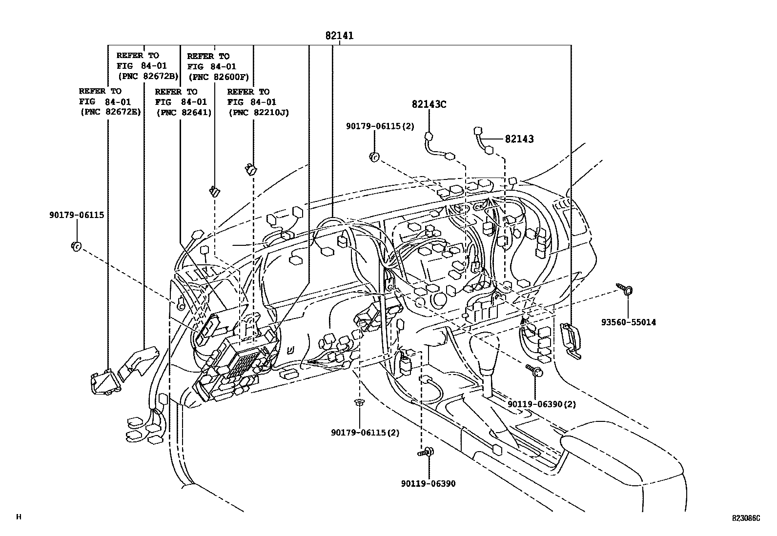 Toyota CAMRY 线束和卡夹 EPC diagram — 823086C
