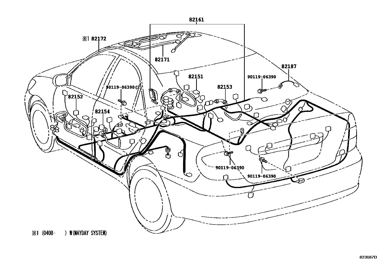 Toyota CAMRY 线束和卡夹 EPC diagram — 823087D