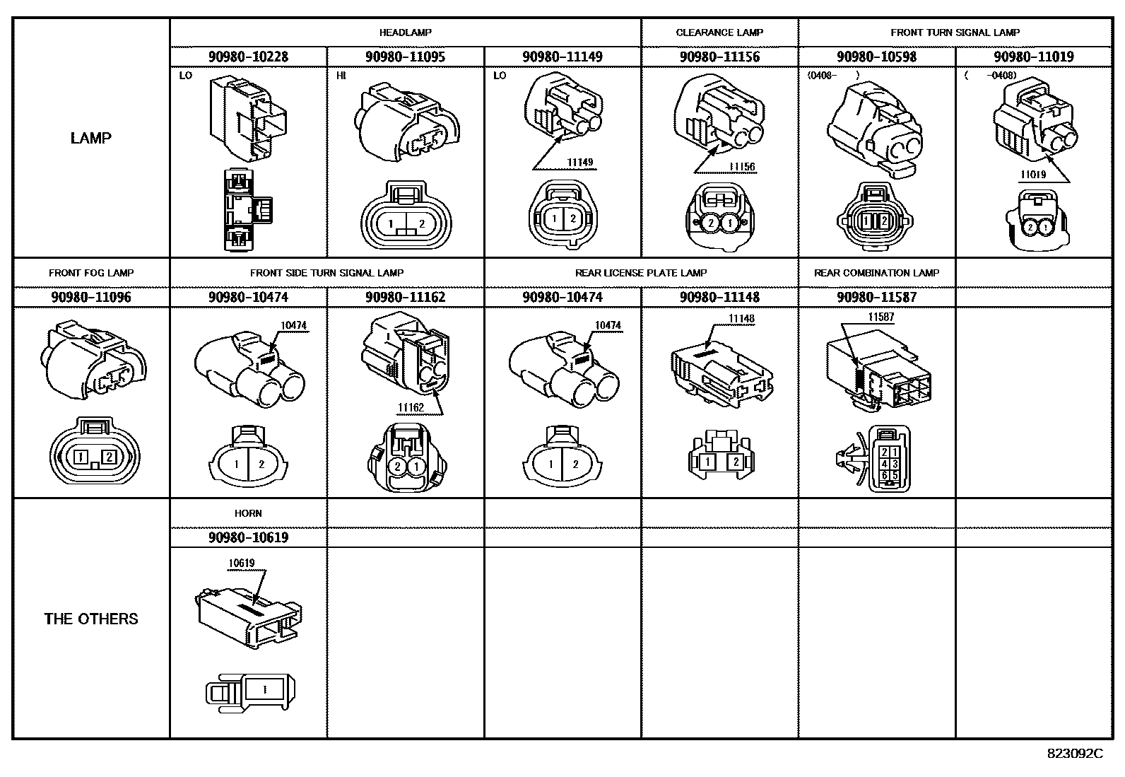 Toyota CAMRY 线束和卡夹 EPC diagram — 823092C