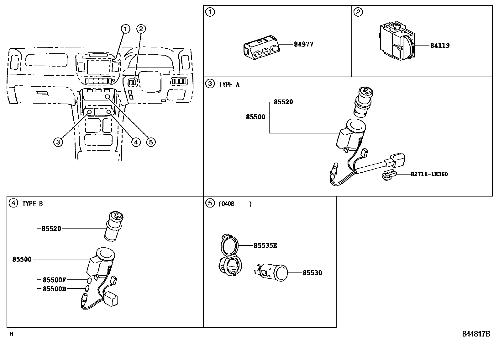 Toyota CAMRY 开关和继电器和ECU EPC diagram — 844817B