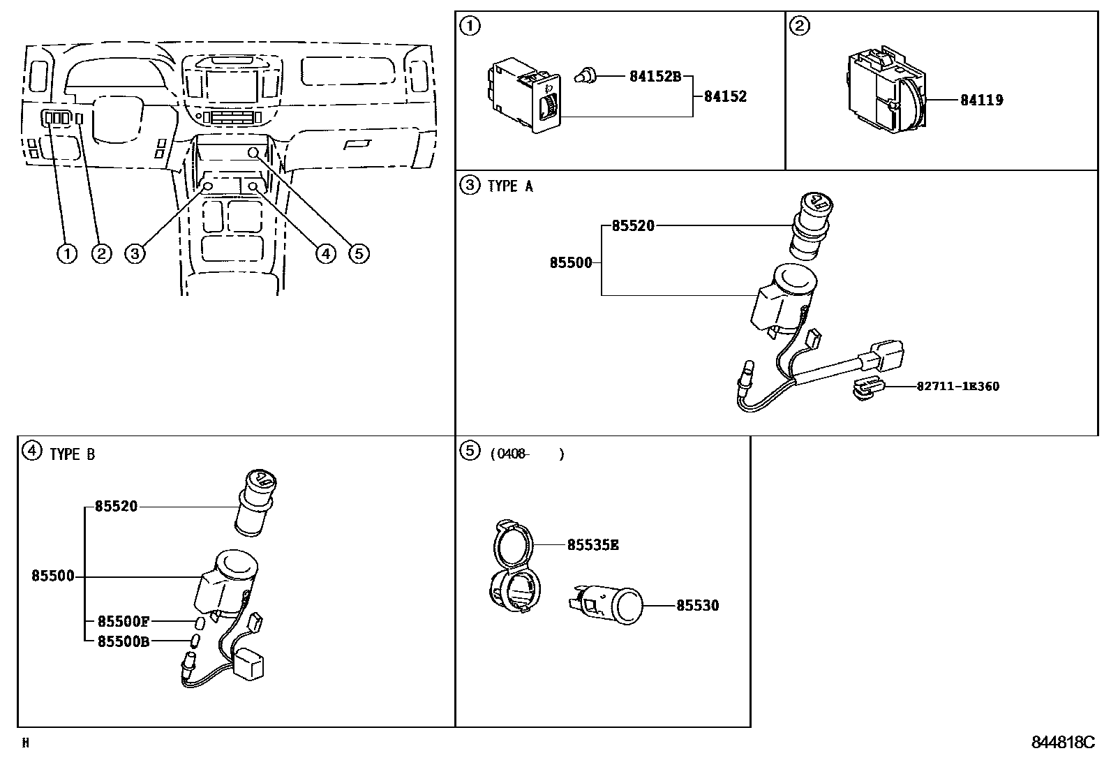 Toyota CAMRY 开关和继电器和ECU EPC diagram — 844818C