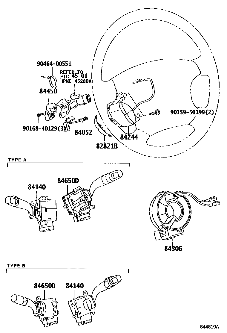 Toyota CAMRY 开关和继电器和ECU EPC diagram — 844819A
