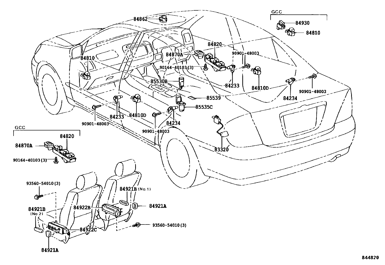 Toyota CAMRY 开关和继电器和ECU EPC diagram — 844820